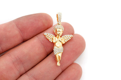 PRAYING ANGEL DIAMOND PENDANT 14K SOLID GOLD .50CTW