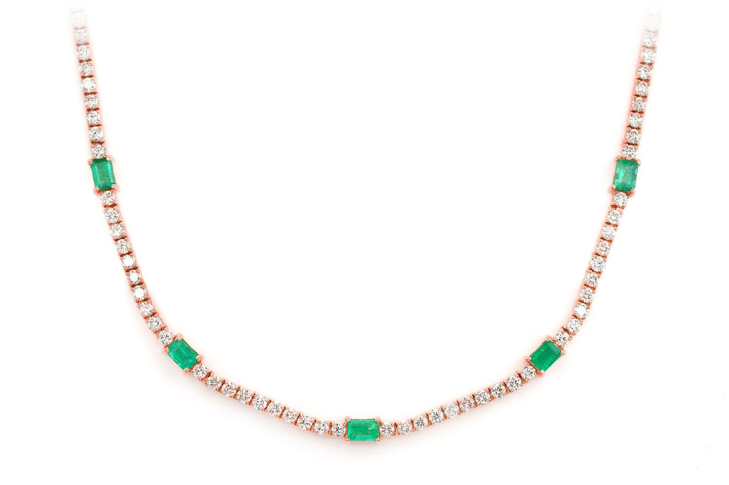 DIAMOND TENNIS NECKLACE WITH EMERALD GEMSTONES 14K SOLID GOLD 5.90CTW