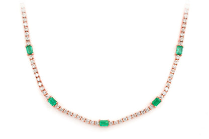 DIAMOND TENNIS NECKLACE WITH EMERALD GEMSTONES 14K SOLID GOLD 5.90CTW