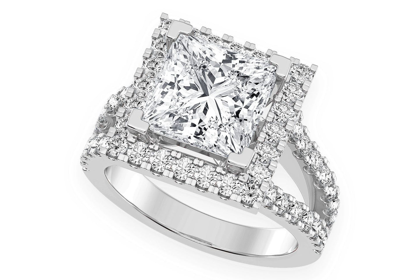 3.00CT PRINCESS SOLITAIRE - TWO ROW SPLIT - DIAMOND ENGAGEMENT RING