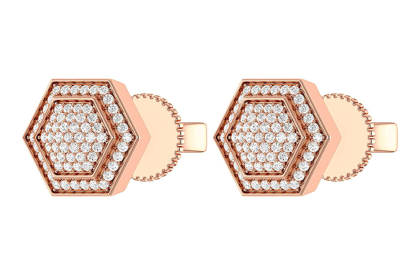HEXAGON HALO DIAMOND STUD EARRINGS 14K SOLID GOLD 0.20CTW