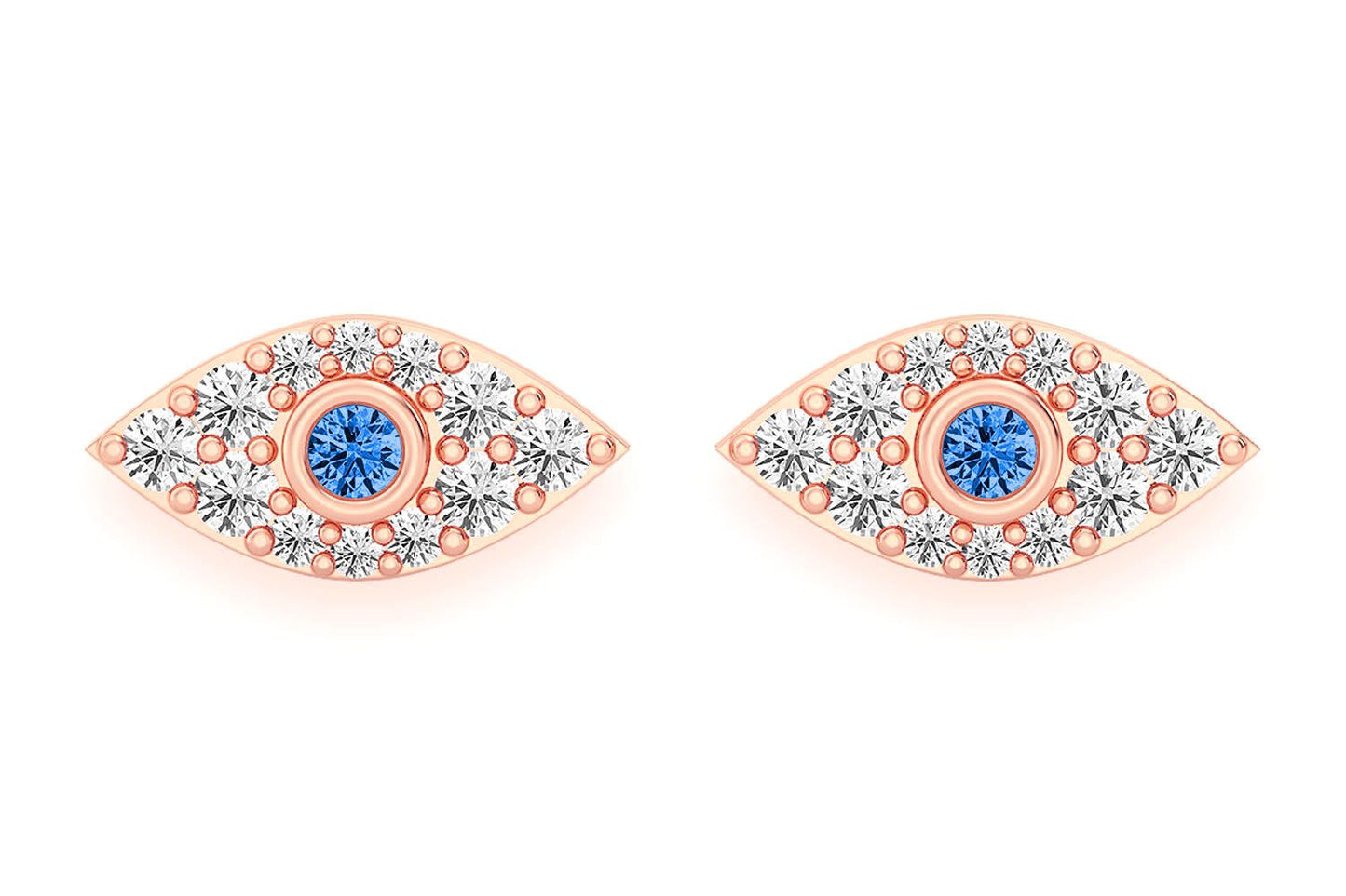 EVIL EYE STUD DIAMOND EARRINGS 14K SOLID GOLD 0.20CTW