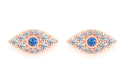 EVIL EYE STUD DIAMOND EARRINGS 14K SOLID GOLD 0.20CTW