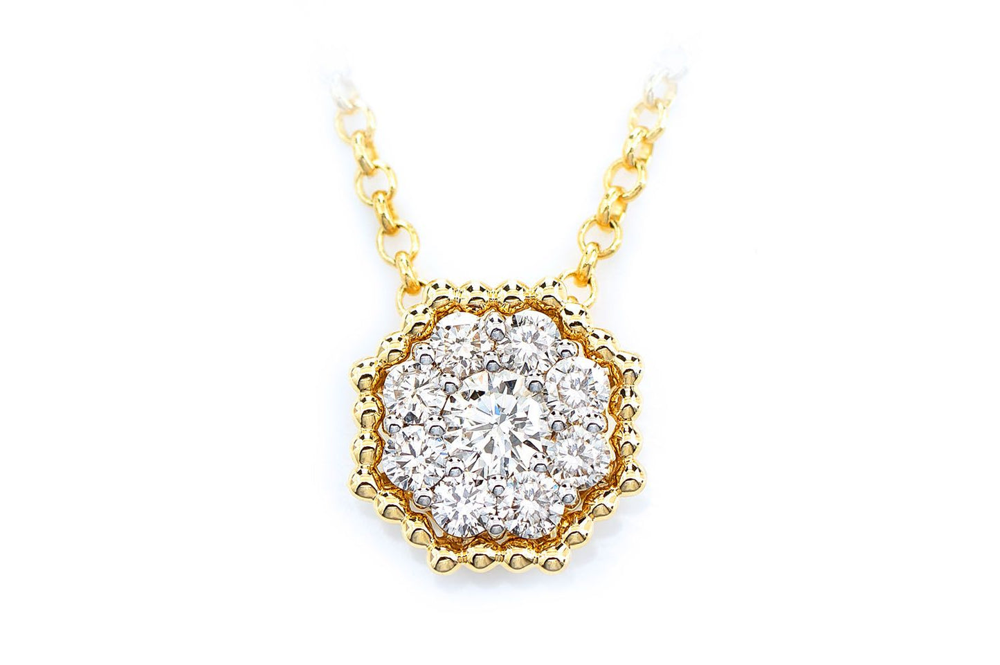 BEADED HEXAGON CLUSTER DIAMOND PENDANT ATTACHED NECKLACE 14K SOLID GOLD 0.45CTW