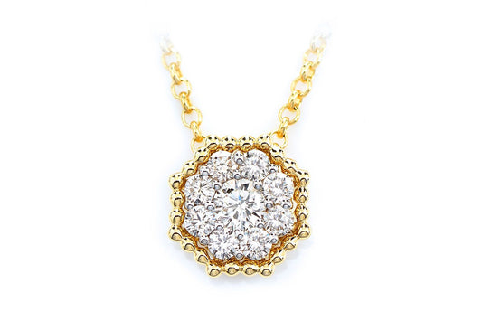 BEADED HEXAGON CLUSTER DIAMOND PENDANT ATTACHED NECKLACE 14K SOLID GOLD 0.45CTW