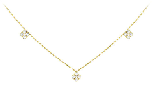 CLOVER DIAMOND STATION NECKLACE 14K SOLID GOLD 0.45CTW