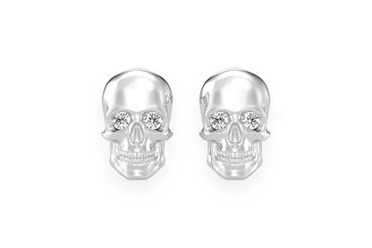 SKULL DIAMOND STUD EARRINGS 14K SOLID GOLD 0.10CTW