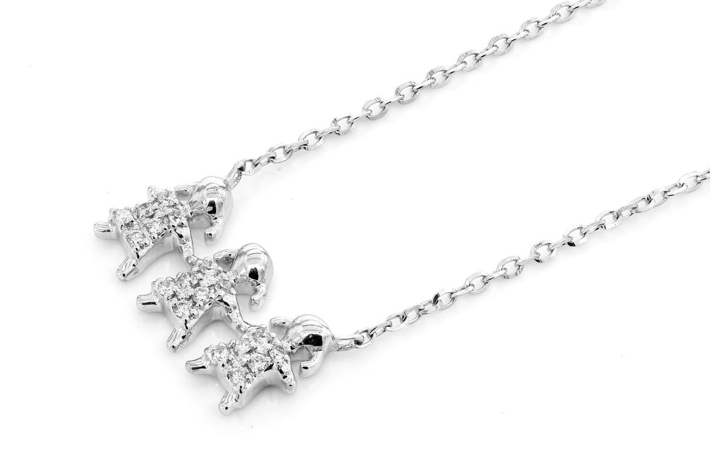 THREE GIRLS DIAMOND NECKLACE 14K SOLID GOLD 0.05CTW