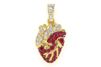HUMAN HEART RUBY & DIAMOND PENDANT 14K SOLID GOLD .40CTW