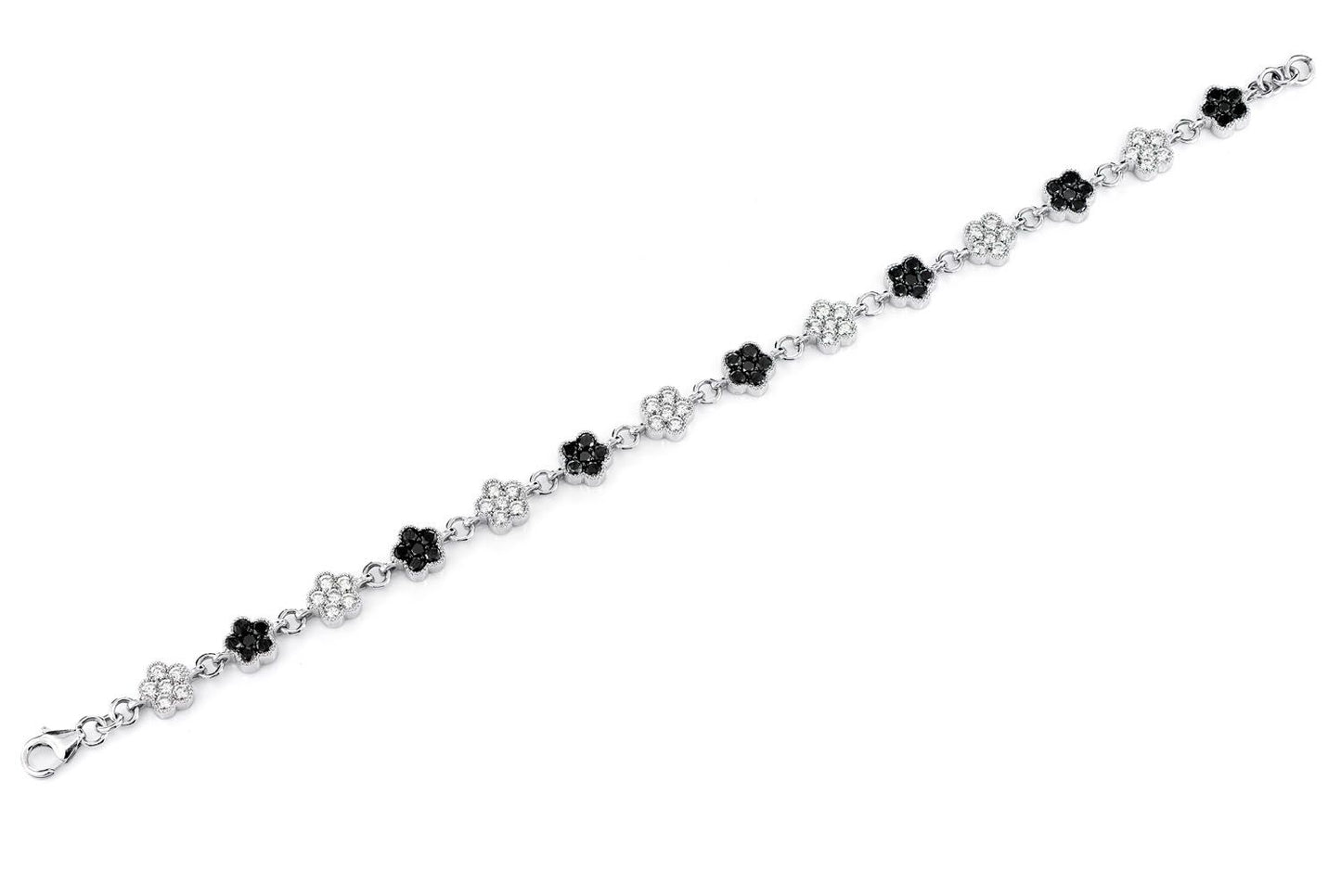BLACK AND WHITE DIAMOND CLOVER BRACELET 14K SOLID GOLD 3.00CTW