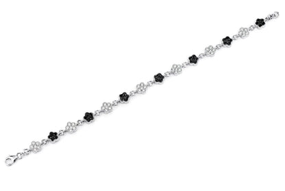 BLACK AND WHITE DIAMOND CLOVER BRACELET 14K SOLID GOLD 3.00CTW
