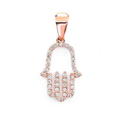 OPEN DIAMOND HAMSA PENDANT 14K SOLID GOLD 0.15CTW