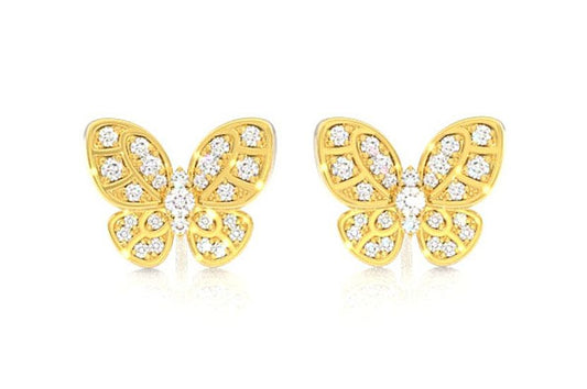 CERCEI CU DIAMANTE ȘI FORMĂ DE FLUTURE, AUR MASIV DE 14K, 0.35CT