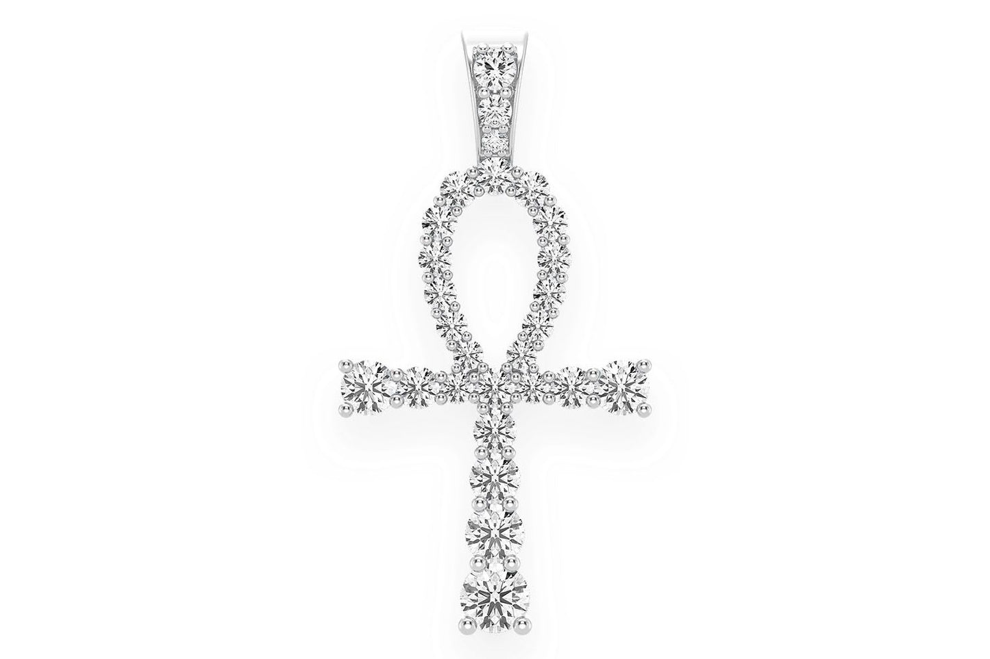 GRADUATED EGYPTIAN ANKH DIAMOND PENDANT 14K SOLID GOLD 1.50CTW