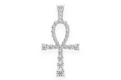 GRADUATED EGYPTIAN ANKH DIAMOND PENDANT 14K SOLID GOLD 1.50CTW