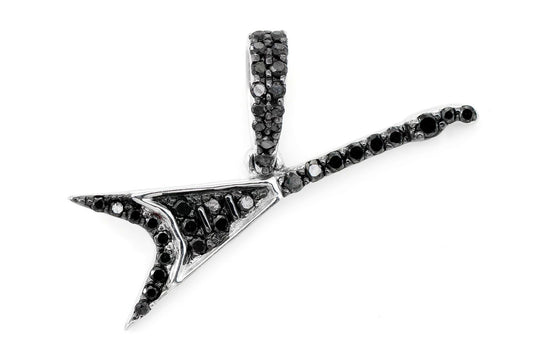 FLYING V GUITAR BLACK DIAMOND PENDANT 14K SOLID GOLD 0.20CTW