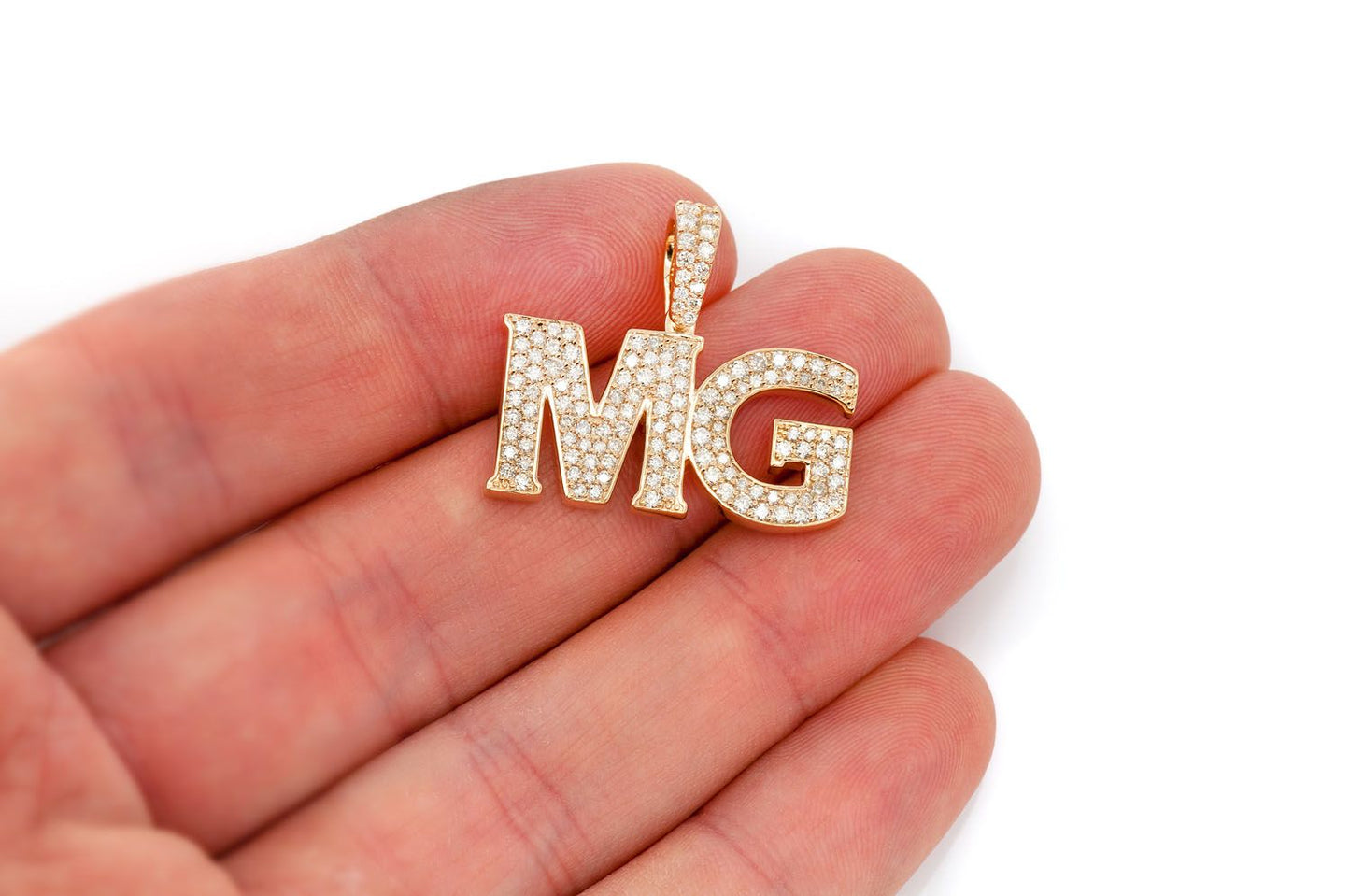 CUSTOM HEAVY SERIF LETTER NAMEPLATE DIAMOND PENDANT 14K SOLID GOLD