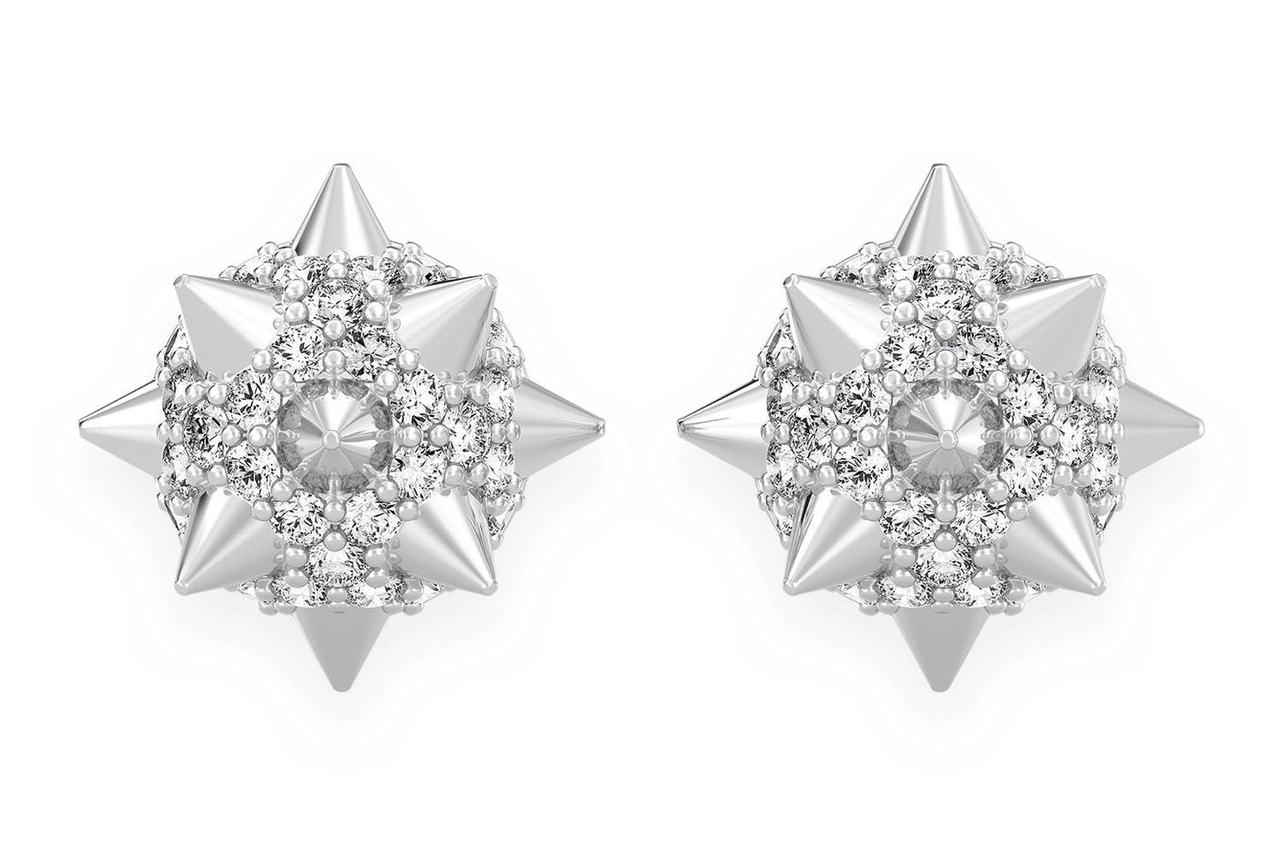 SPIKE BALL STUD DIAMOND EARRINGS 14K SOLID GOLD 0.40CTW