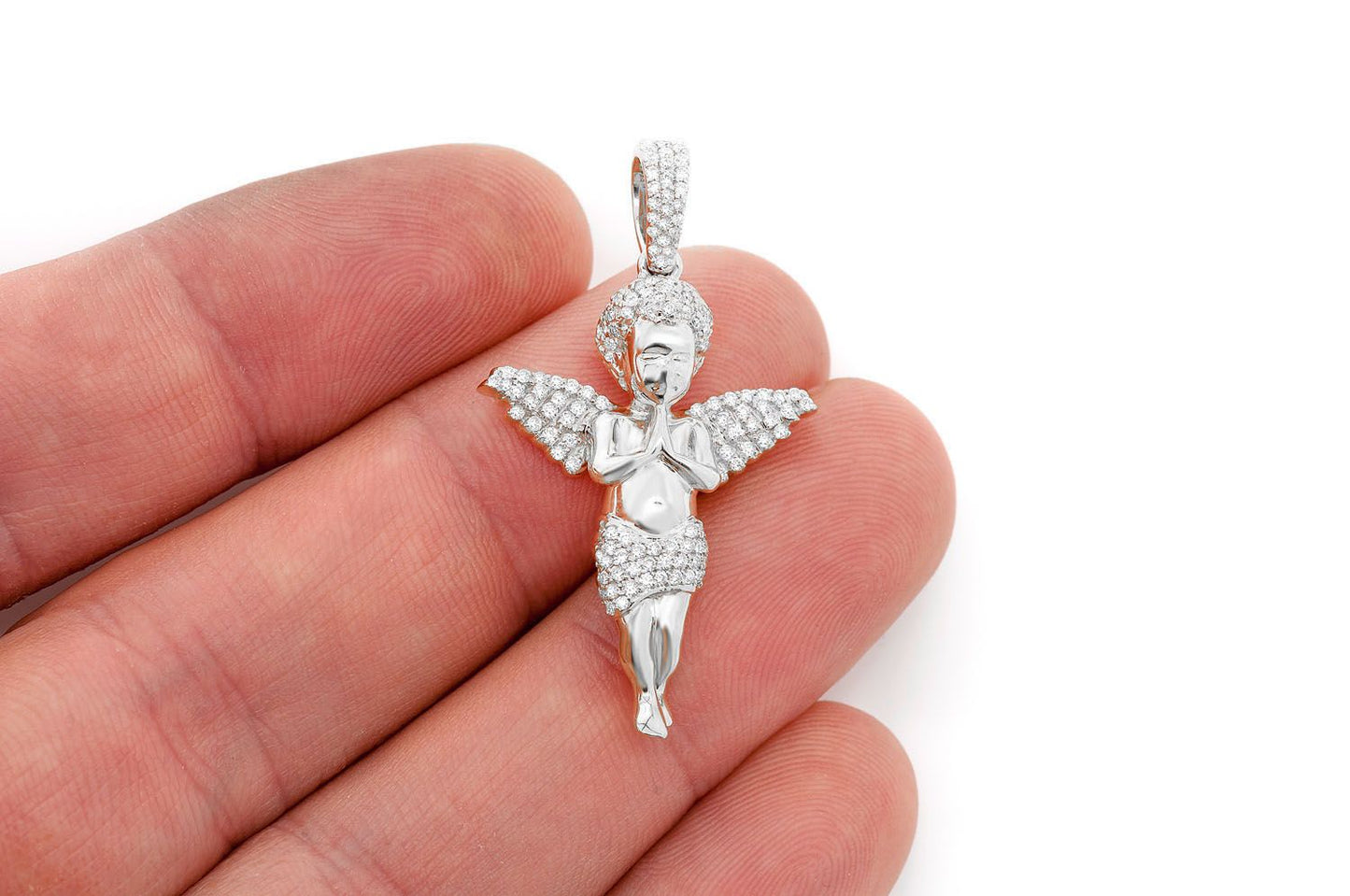 PRAYING ANGEL DIAMOND PENDANT 14K SOLID GOLD .50CTW