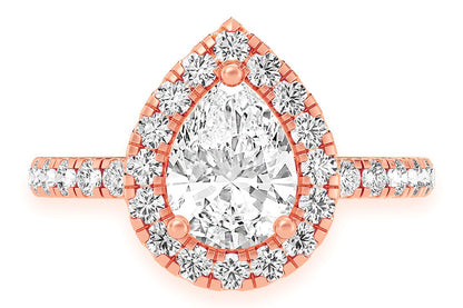 THAV - 1.00CT PEAR SOLITAIRE - SCALLOP HALO ONE ROW - DIAMOND ENGAGEMENT RING