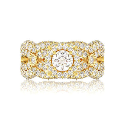 ROUND HALO WIDE TWISTED SHANK DIAMOND ENGAGEMENT RING - 1.85CTW