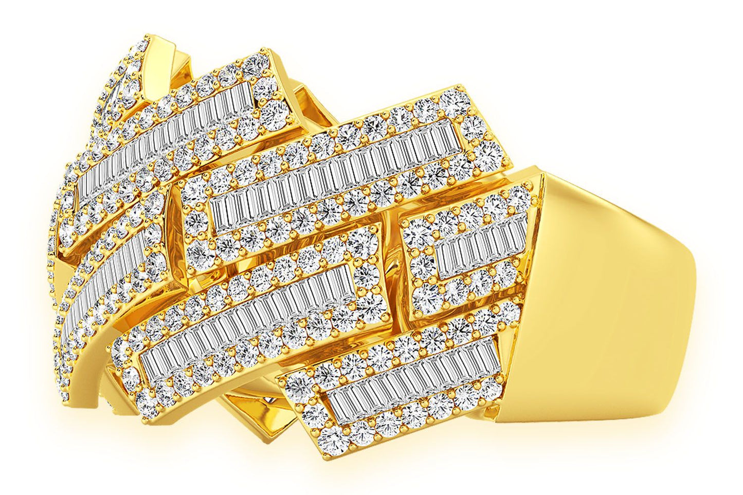 RAISED BAGUETTE MIAMI CUBAN RING 14K SOLID GOLD 2.30CTW