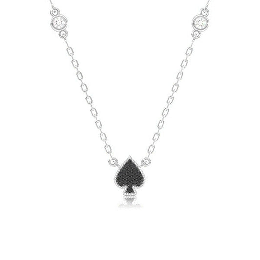 SPADE PLAYING CARD SYMBOL PENDANT ATTACHED NECKLACE 14K SOLID GOLD 0.30CTW