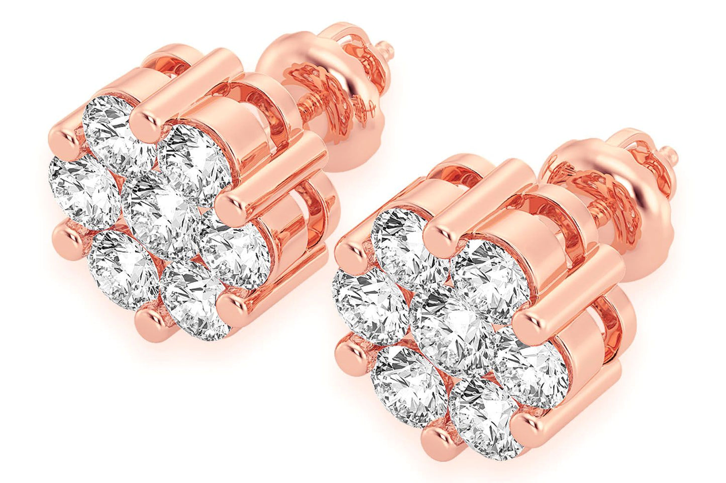 2.00CTW FLOWER STUD DIAMOND EARRINGS 14K SOLID GOLD