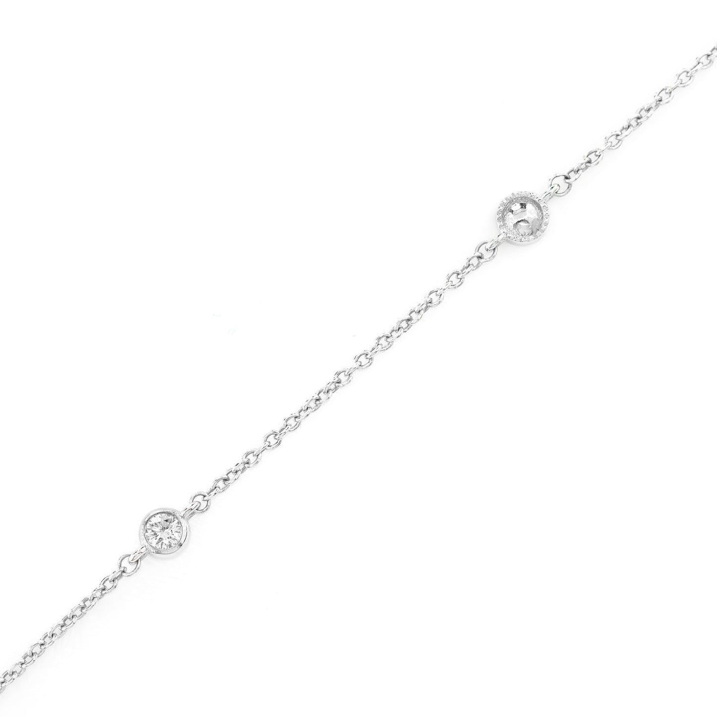 BEAD BEZEL DIAMOND STATION BRACELET 14K SOLID GOLD 0.10CTW