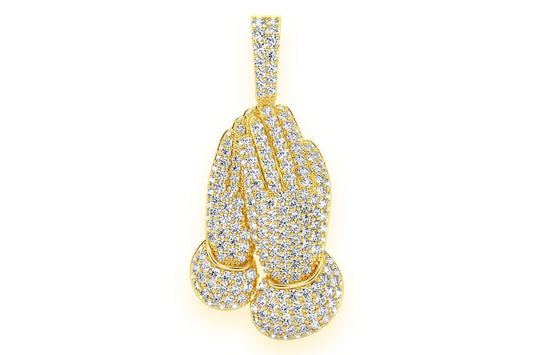 PRAYER HANDS DIAMOND PENDANT 14K SOLID GOLD 3.25CTW