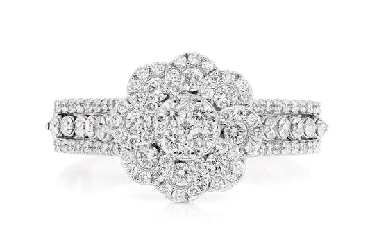 FLORAL THREE ROW DIAMOND RING 14K SOLID GOLD 0.70CTW
