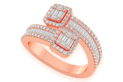 BORDER BAGUETTE CROSSOVER DIAMOND RING 14K SOLID GOLD 1.00CTW