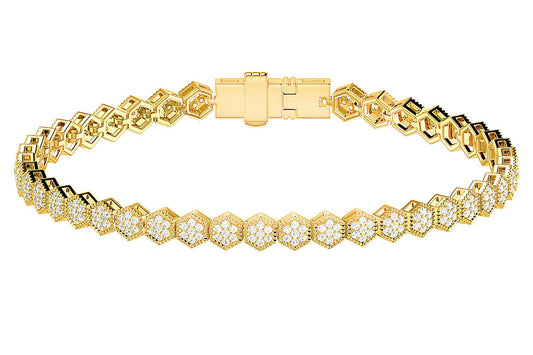 MILGRAIN HEXAGON LINK DIAMOND TENNIS BRACELET 14K SOLID GOLD 1.25CTW