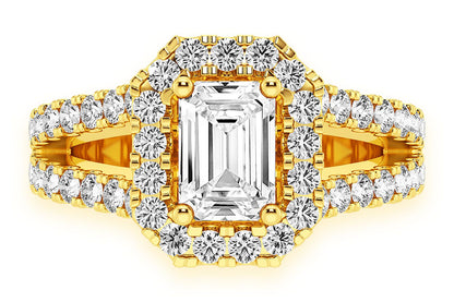 SPHINX - 0.75CT EMERALD CUT SOLITAIRE - HALO SPLIT SHANK - DIAMOND ENGAGEMENT RING