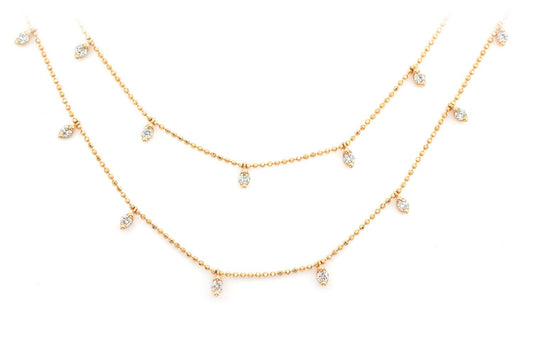 DOUBLE LAYER DIAMOND DROPLET NECKLACE 14K SOLID GOLD 0.90CTW