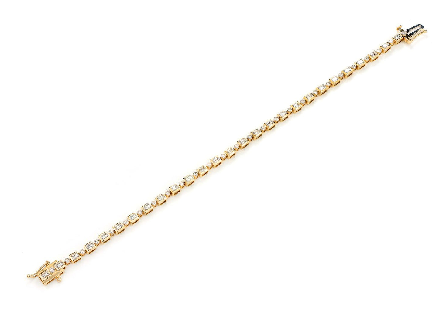 DIAMOND BAGUETTE AND ROUND BEZEL ALTERNATING LINK BRACELET 14K SOLID GOLD 1.20CTW