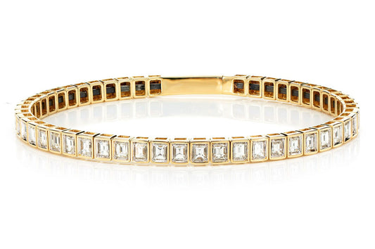 BAGUETTE BEZEL SET DIAMOND FLEX BANGLE BRACELET 14K SOLID GOLD 1.90CTW