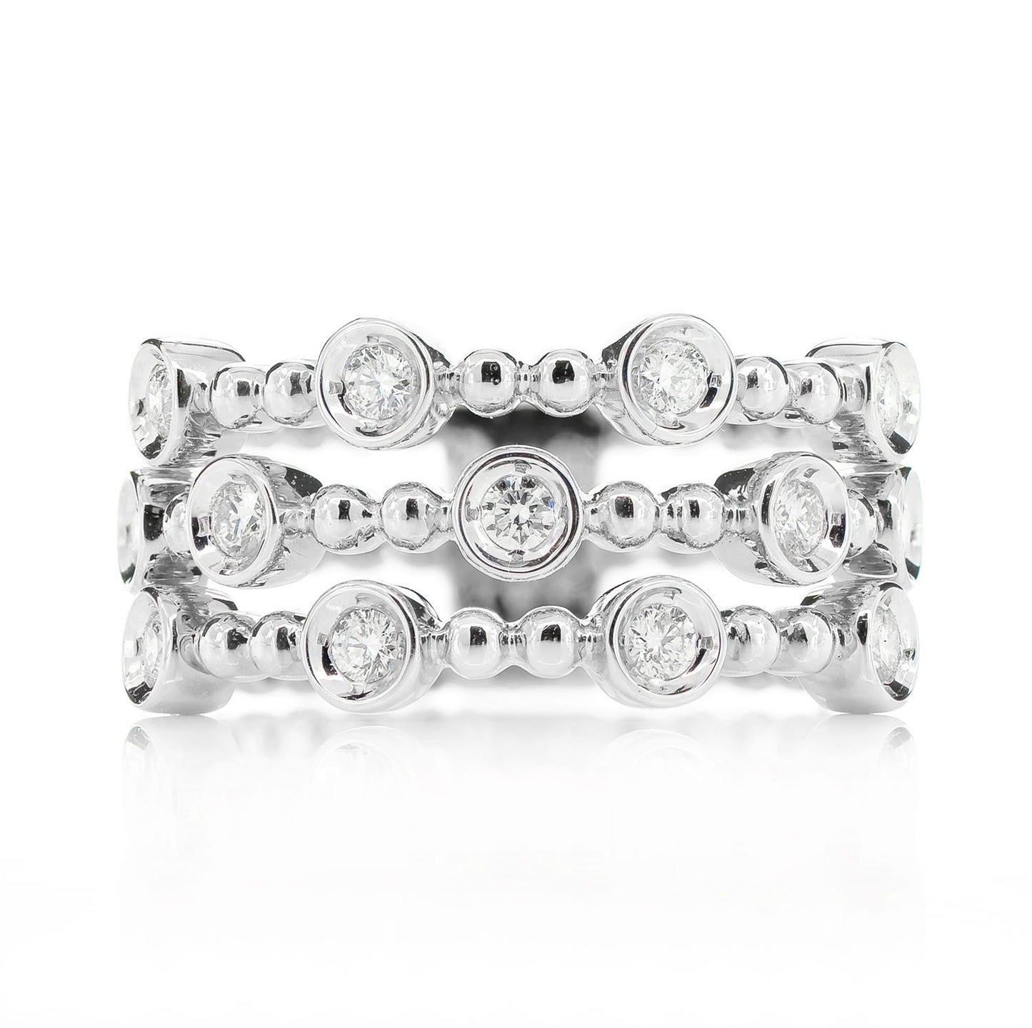 FOUR ROW SCATTERED BEADED BEZEL DIAMOND BAND RING 14K SOLID GOLD 0.35CTW