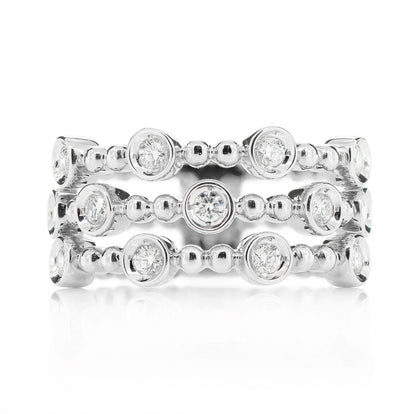 FOUR ROW SCATTERED BEADED BEZEL DIAMOND BAND RING 14K SOLID GOLD 0.35CTW