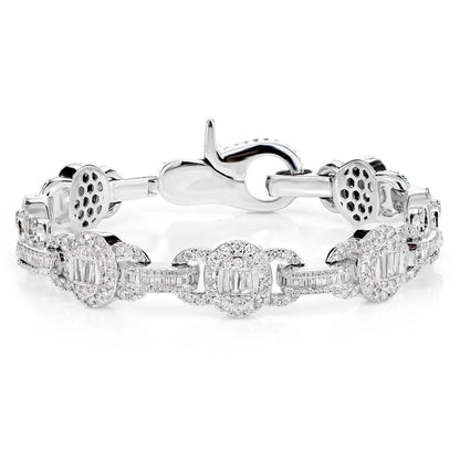 OVAL FRAME BAGUETTE AND ROUND DIAMOND BRACELET SOLID GOLD 9.00CTW