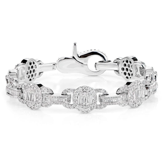 OVAL FRAME BAGUETTE AND ROUND DIAMOND BRACELET SOLID GOLD 9.00CTW
