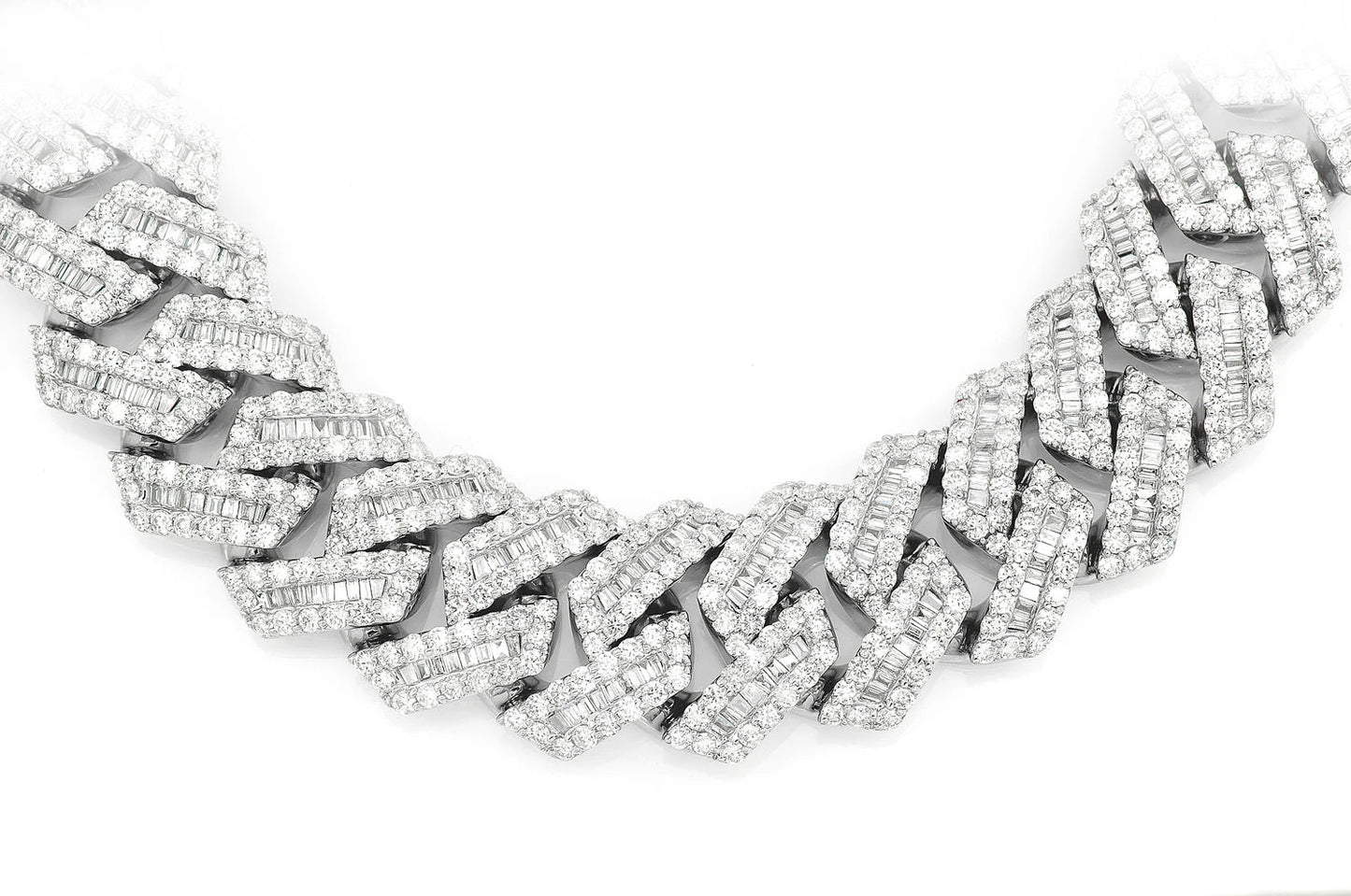 19MM RAISED BAGUETTE DIAMOND CUBAN LINK NECKLACE 14K SOLID GOLD 49.80CTW