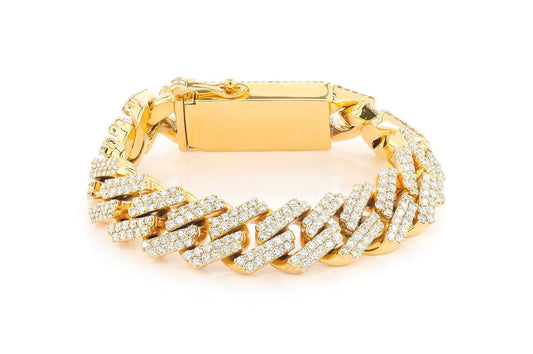 13MM RAISED DIAMOND  CUBAN LINK BRACELET 14K SOLID GOLD 11.50CTW