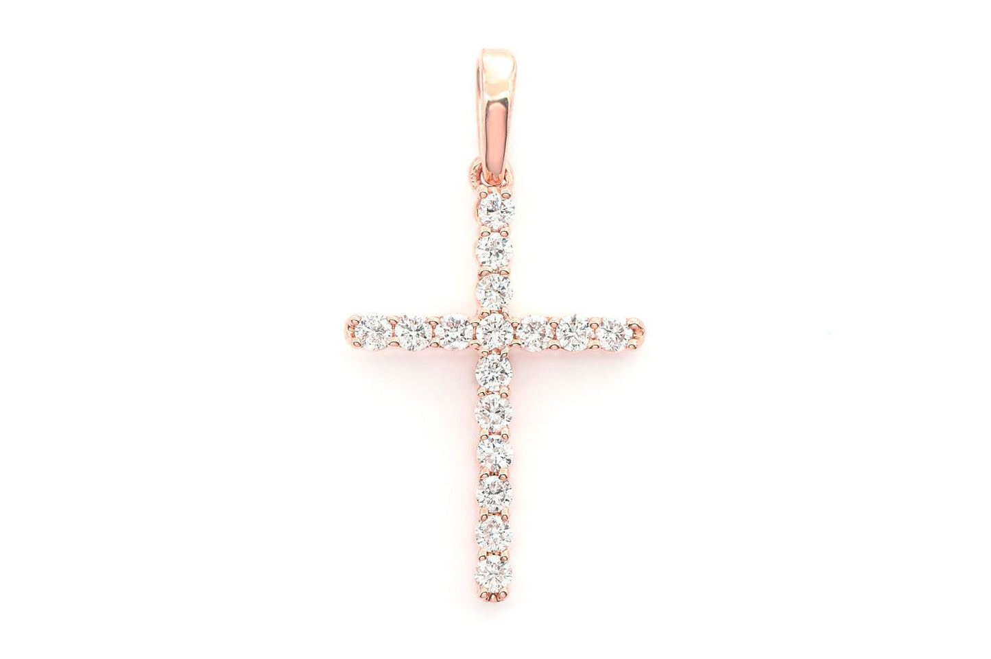 ONE ROW DIAMOND CROSS PENDANT 14K SOLID GOLD 0.25CTW
