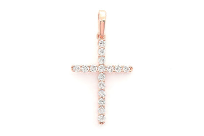 ONE ROW DIAMOND CROSS PENDANT 14K SOLID GOLD 0.25CTW