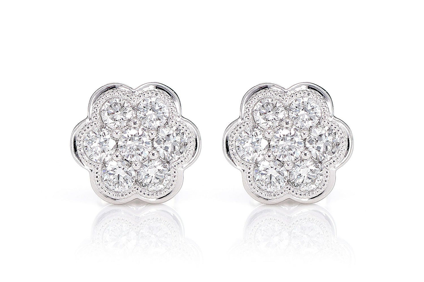 MILGRAIN FLOWER CLUSTER DIAMOND STUD EARRINGS 14K SOLID GOLD 0.75CTW
