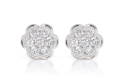 MILGRAIN FLOWER CLUSTER DIAMOND STUD EARRINGS 14K SOLID GOLD 0.75CTW