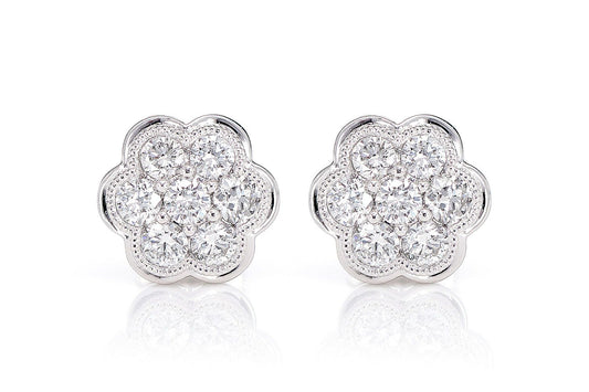 CERCEI ȘTIF CU DIAMANTE, FORMAT MILGRAIN FLOWER, AUR MASIV DE 14K, 0.75CT