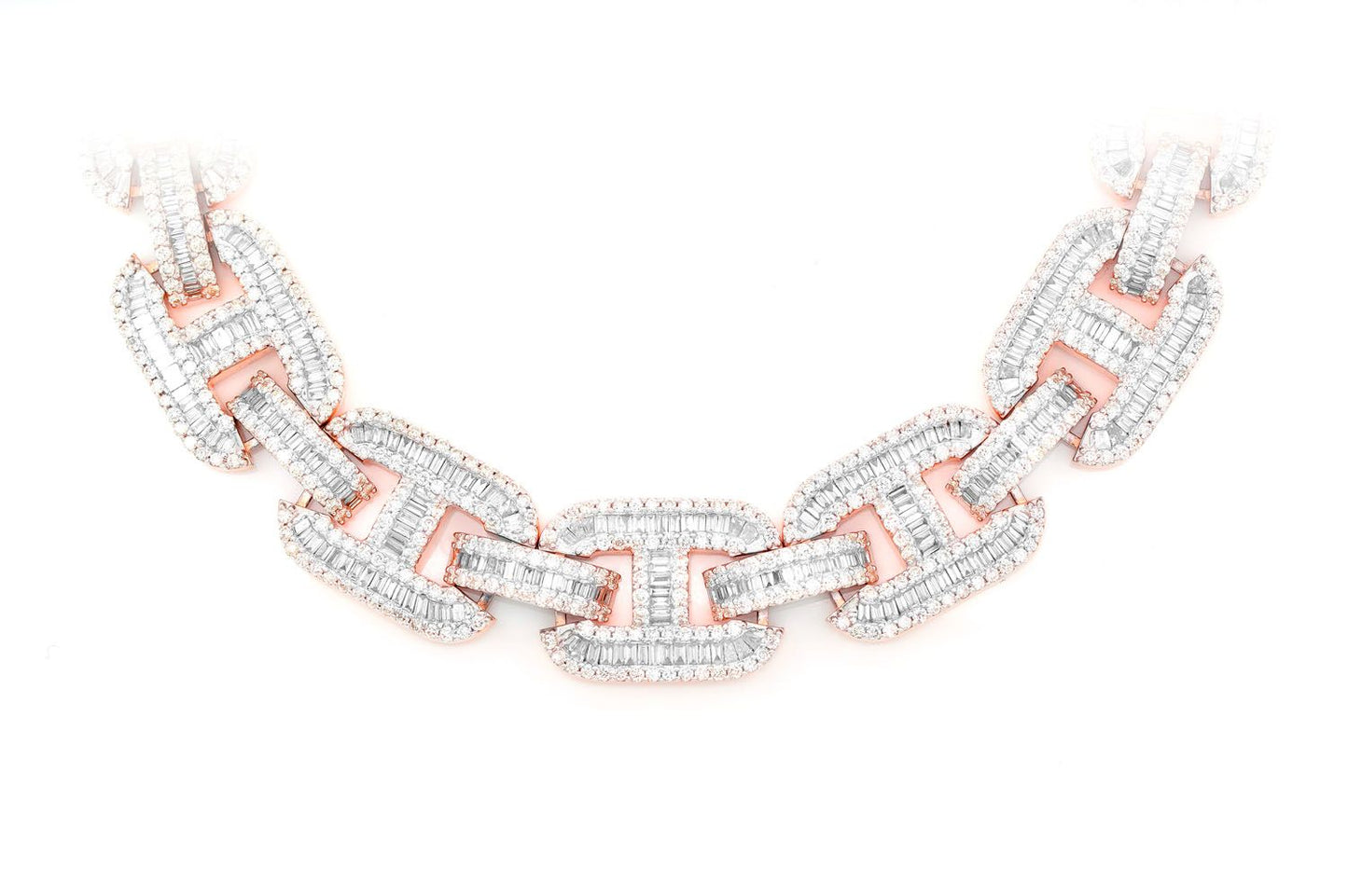 16MM BAGUETTE MARINER DIAMOND NECKLACE 14K SOLID GOLD 33.50CTW
