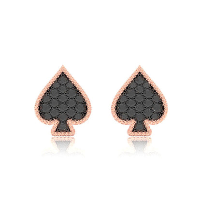 SPADE PLAYING CARD DIAMOND STUD EARRINGS 14K SOLID GOLD 0.30CTW